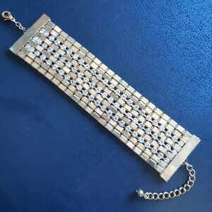 Avon Vintage Gold Tone Cuff Bracelet w/ 3 Lines of Rhinestones